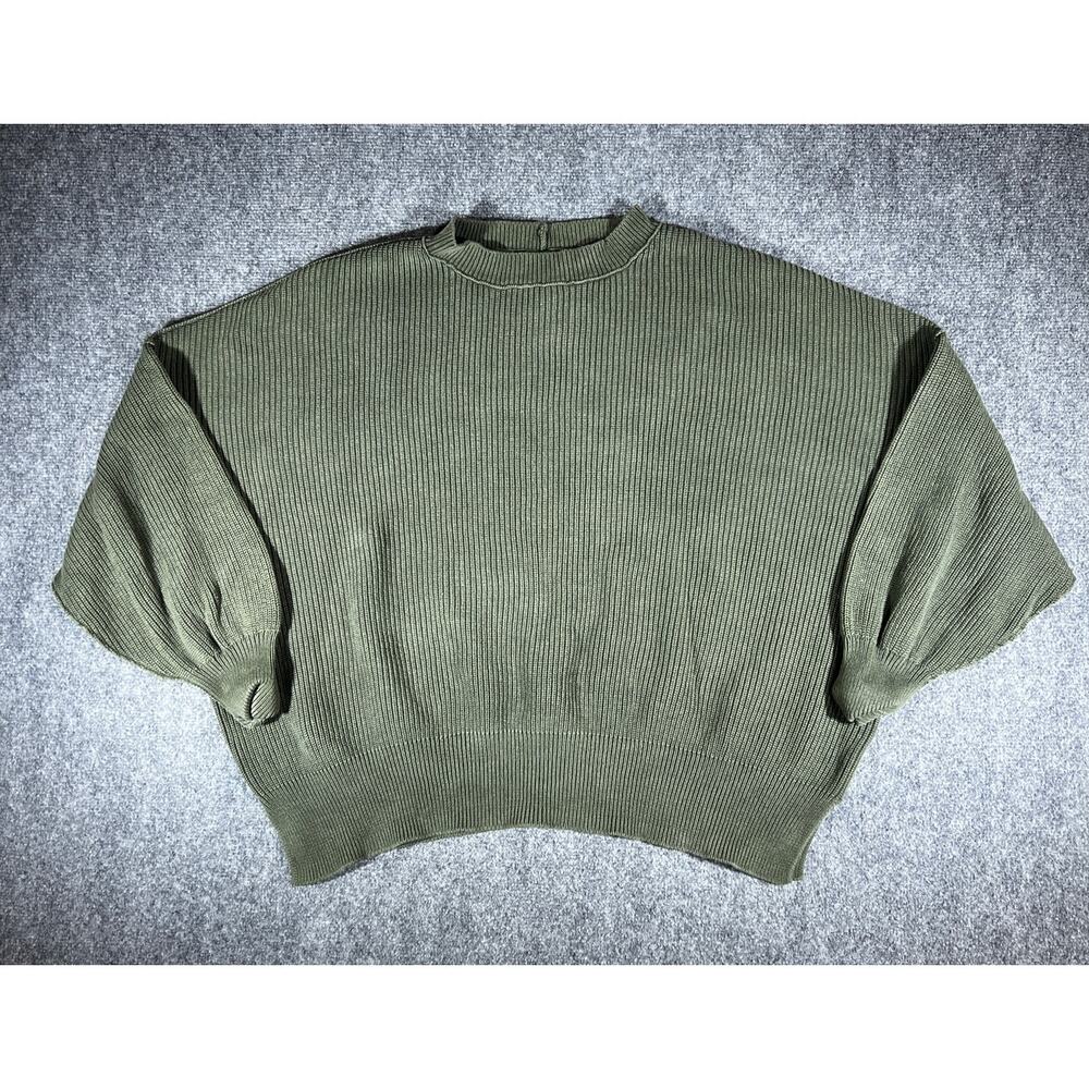 Aerie Olive Green Ribbed Knit Cropped Sweater Boxy Short Sleeve Top 2XL